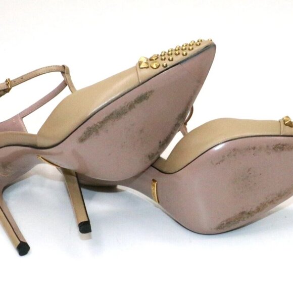 Gucci Leather Coline Studded T Strap Pumps IT 37 US 7 - Beige - Picture 11 of 15